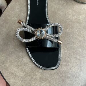 Lauren Lorraine Black Rhinestone Sandals with Bow